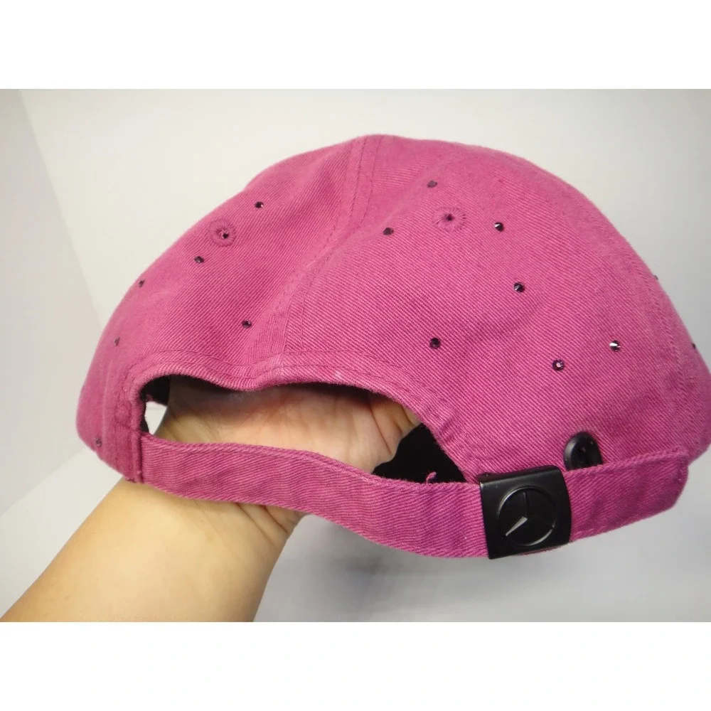 Mercedes-Benz Magenta Pink Rhinestone Embroidered Logo Baseball Cap Hat Women's